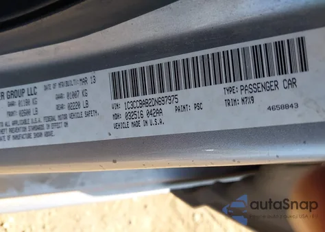 2013 Chrysler 200 Lx from USA, damaged, VIN 1C3CCBAB2DN697975